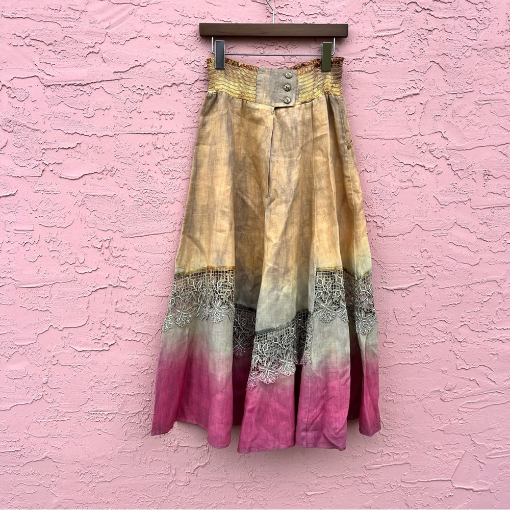 Cache Ombré Tie Dye Linen Skirt Vintage Size M Oversized 80s - Picture 3 of 8